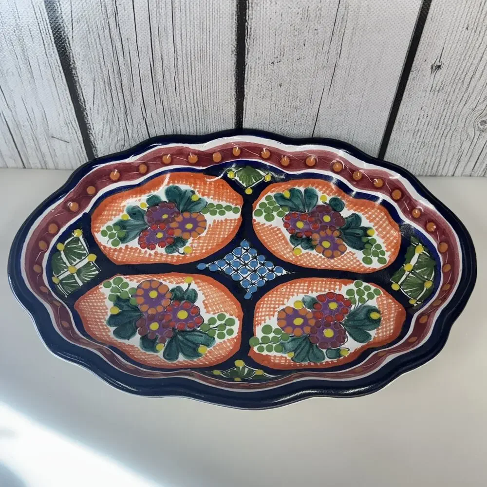 Talavera Ceramic Oval Bowl 9.25” x 6.5” Wall Hanging Signed Art Home Decor